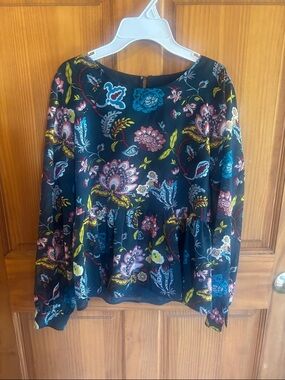 LOFT  Floral Peplum Top with Multicolor Blooms